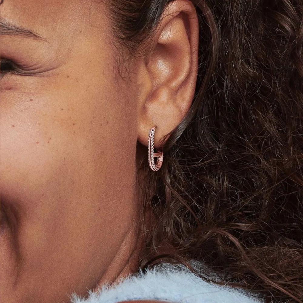 Pandora ME Pavé Link Rose Gold Earrings (Pair) - Picture 6 of 6
